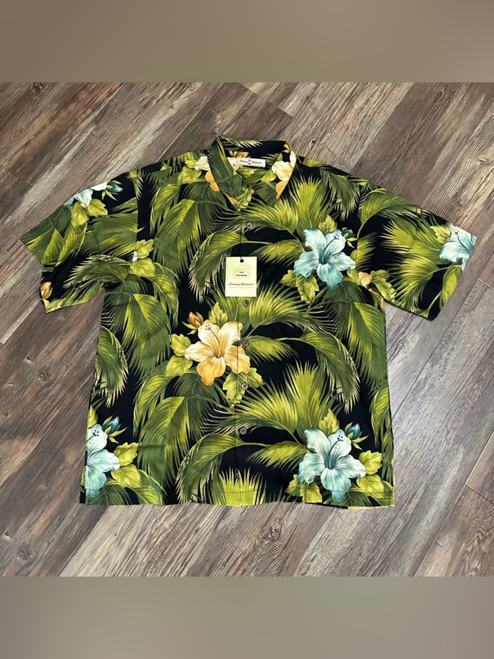 Tommy Bahama 100% silk Hawaiin special Rum camp shirt palm leaf hibiscus men XL